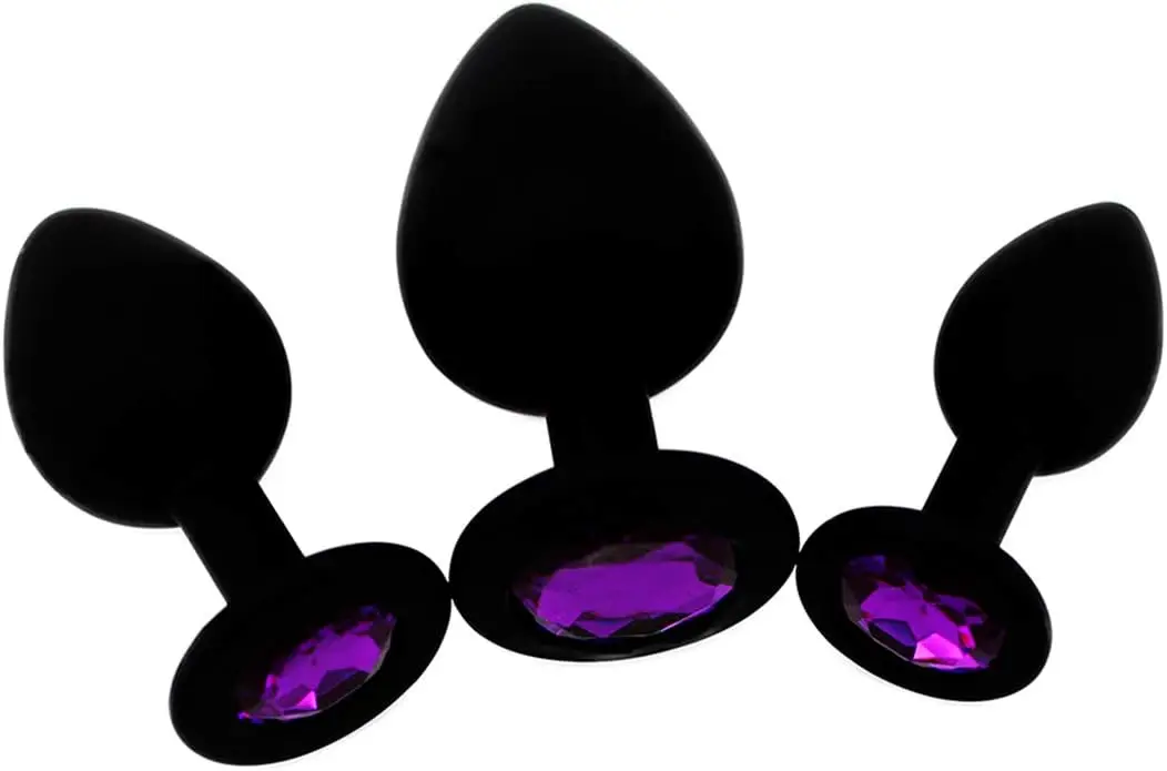 Delícia Oriental ®   Elite 3PCS Silicone Jeweled Anal Butt Plugs Brinquedos de Treinador Anal, Preto