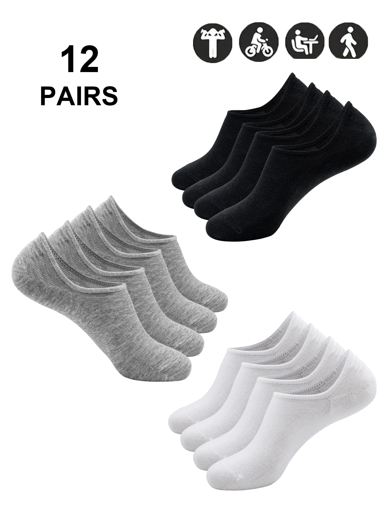 

12 пар женских невидимых мягких носков, женские повседневные спортивные носки с противоскользящим захватом, мягкие и эластичные.