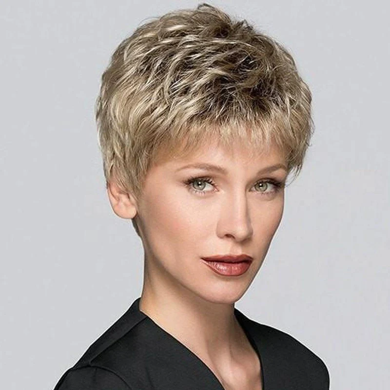 Middle Aged Mother Style Short Hair High End Party Woman Gradient Wig Ball Lady Match Headwear Color Mixing Short Straight Hair