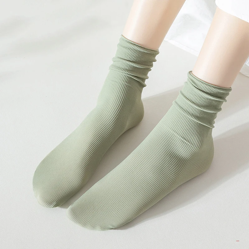 

Women Pairs Silk For Ice 3 Socks Summer Thin Breathable Nylon Solid Color Casual Japanese Fashion Female Long Tube Loose Sock