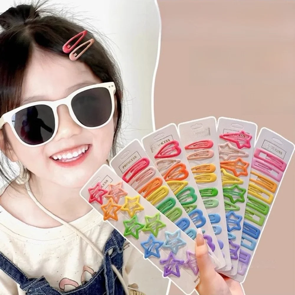 10Pcs Cute Colorful Hair Clips Alloy Star Heart Shaped Hair Accessories Handmade Candy Color Hairpins