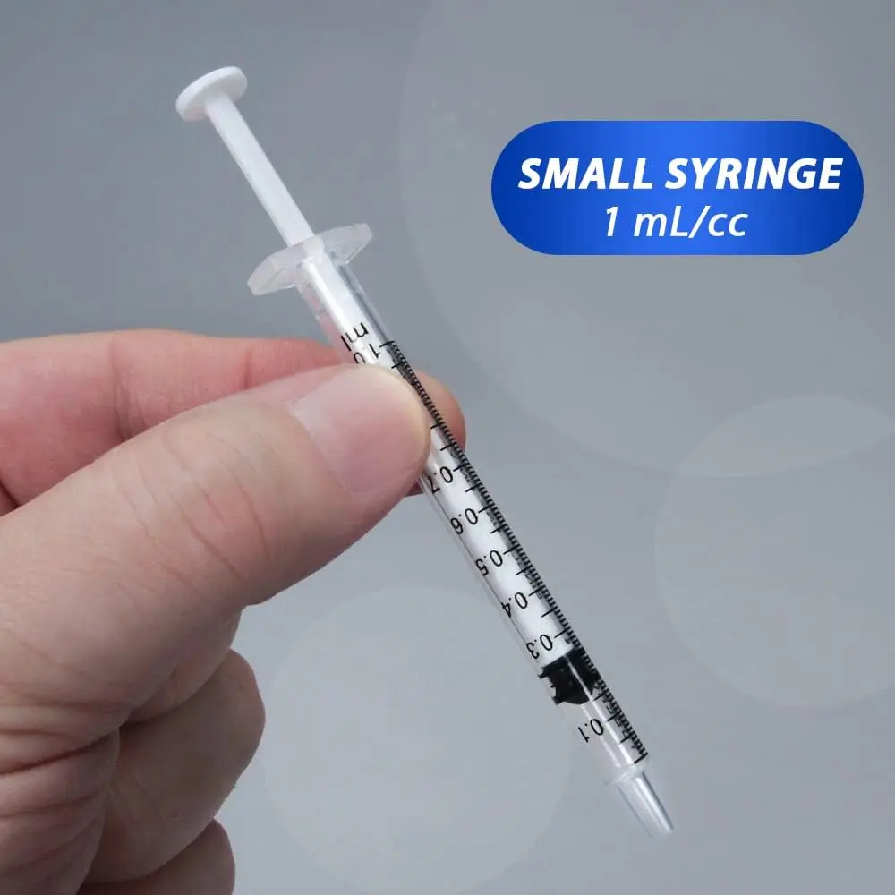 100/50/20er Pack 1ml Spritze mit Kappe für Flüssigkeiten, 1cc Kunststoff-Kleinspritzen mit Abdeckung, unsteril, ohne Nadel – Detail 5