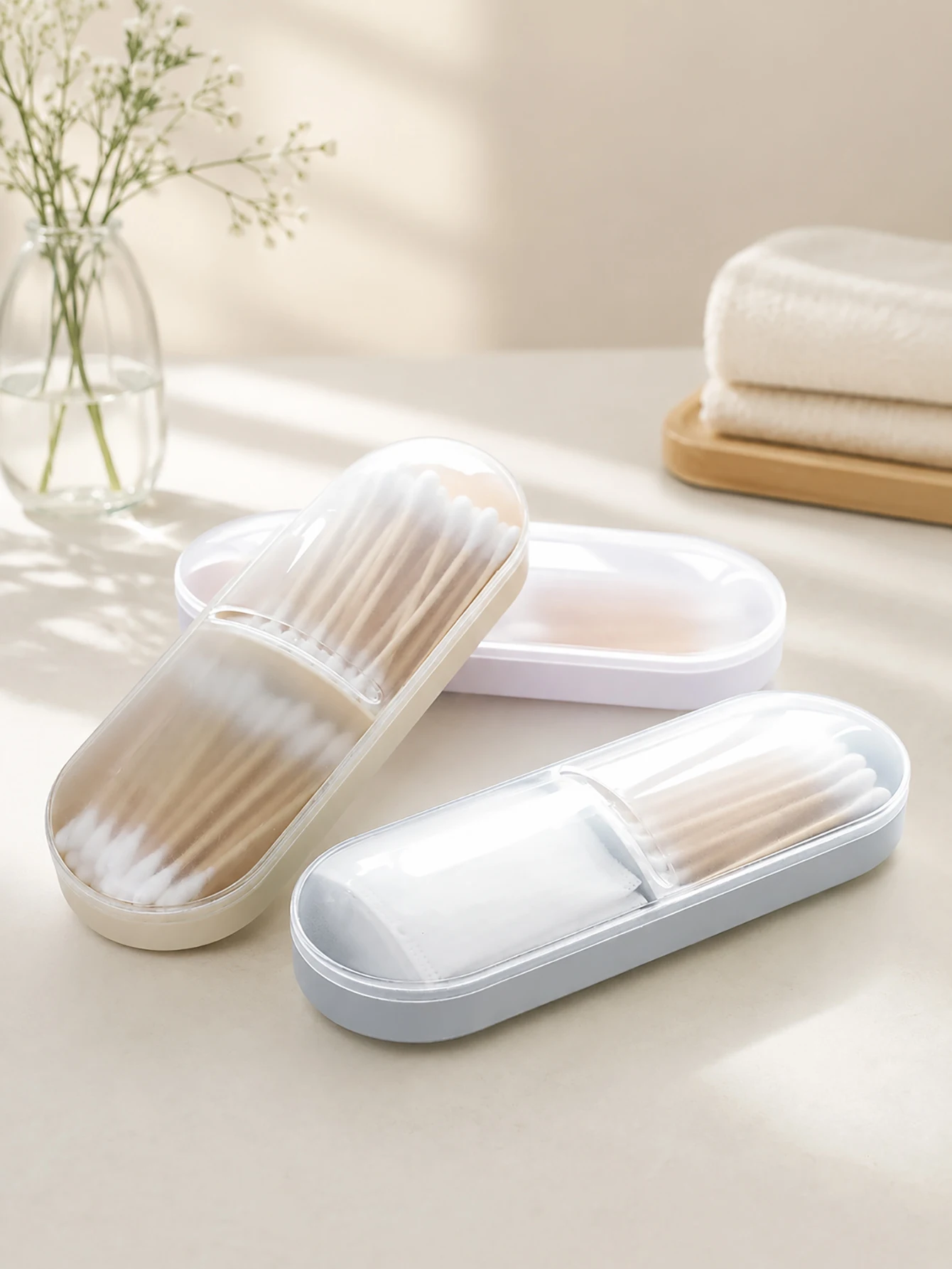 3pcs Travel Cleaning Swab Box, Travel Essentials, Plastic Container Dispenser, Portable Cleaning Swab & Makeup Pad Storage Box,