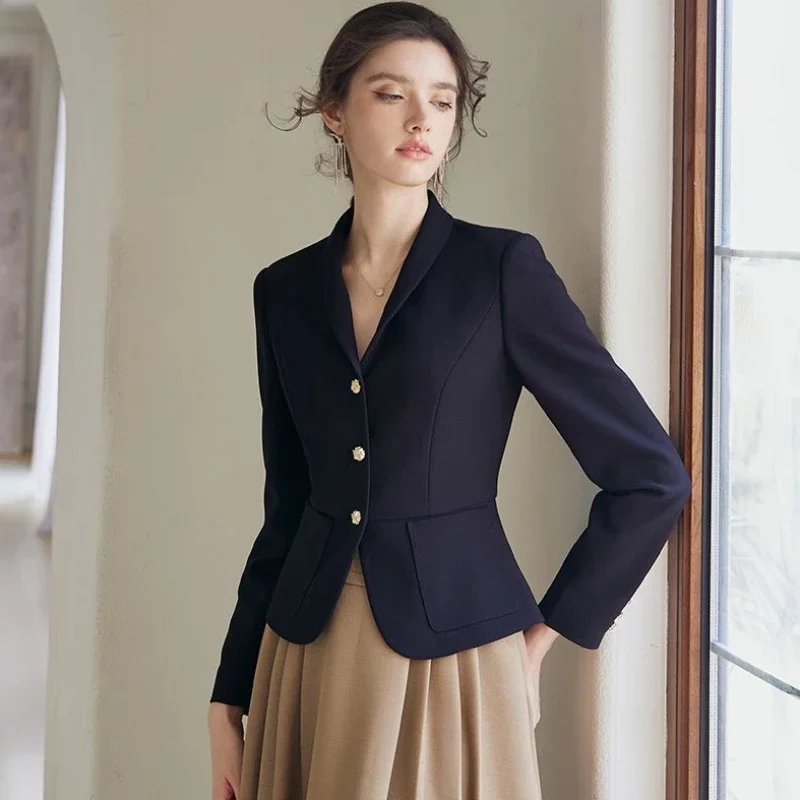 Chaqueta corta para mujer, Blazer ajustado, abrigos cortos sólidos, tendencia negra, ropa Popular coreana, novedad de 2024