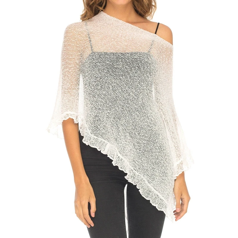 Châle de Protection solaire d'été, style Boho, Cover-up pour vacances à la plage, haut court tricoté irrégulier, T-shirt smocké Vintage esthétique Y2k