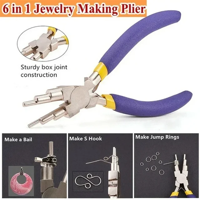 6 w 1 szczypce jubilerskie ze stali węglowej z okrągłym noskiem szczypce do tworzenia kaucji DIY narzędzia ręczne metalowa klamra homara haczyki na kolczyki sześcioczęściowe