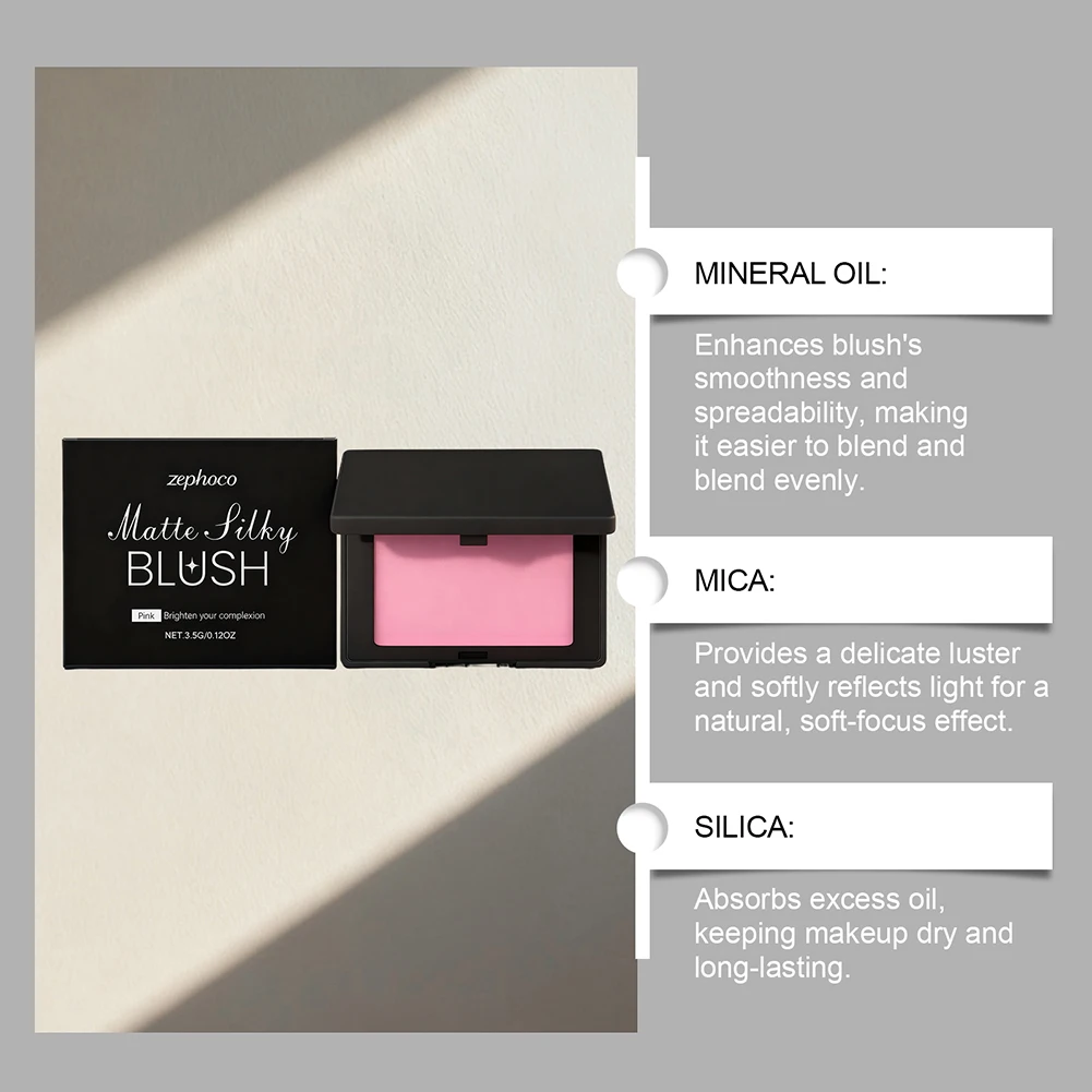 Teinte de joue rose mat naturel, lissante et veloutée, mélanges sans effort, prête à la photo, complexion