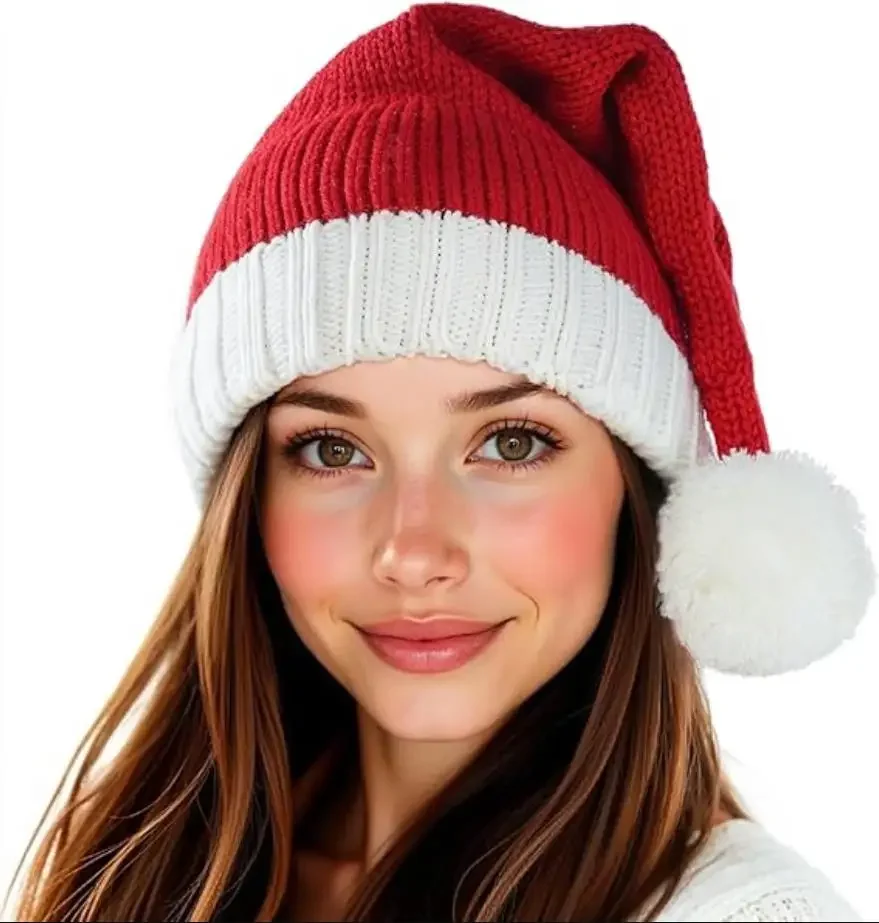 Weihnachtsmütze, Weihnachtsmütze, Weihnachten, Erwachsene, Damen, Herren, waschbar, lichtbeständig, gestrickt, weich, warm, lang