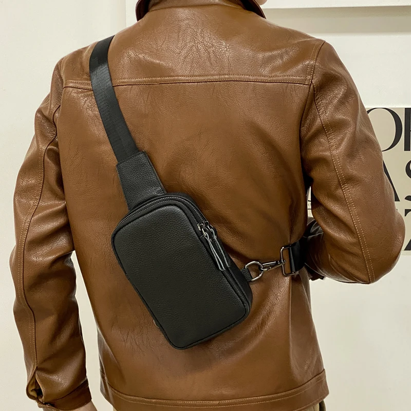 2023 Fashion Popular Men Geniune Leather Bags Cellphone Students Crossbody Adjustable Sling Small Multi-function For Shopping