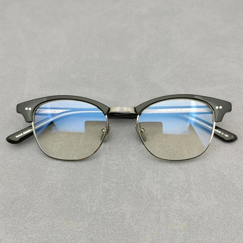 Handmade Titanium Acetate Retro Square Glasses Frame Men Trendy Semi Rim Eyeglasses Women Top Quality Vintage Eyebrow Eyewear