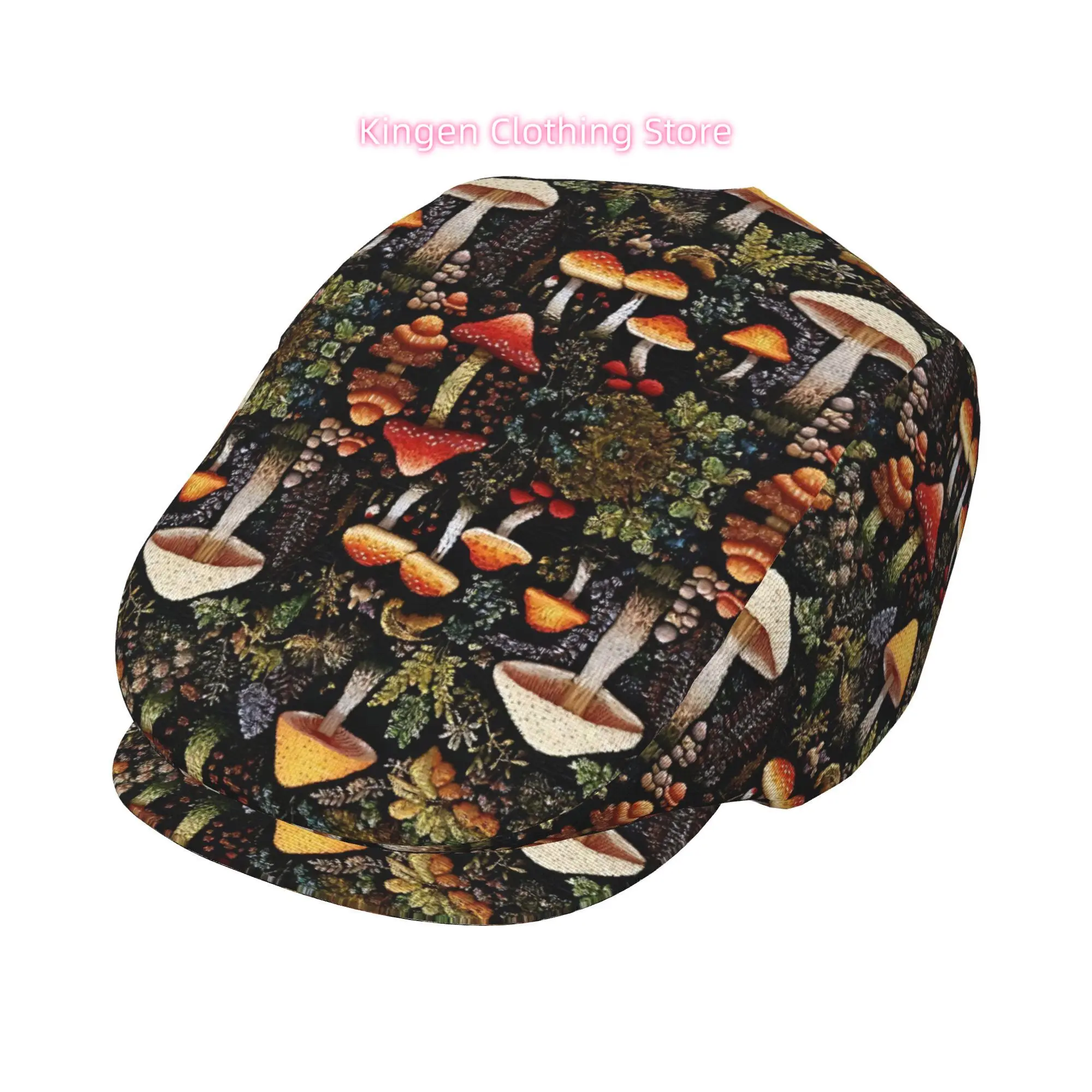 Mysterious Forest Floor Mushroom Pattern Men and Women Adjustable Flat Cap Newsboy Beret Ivy Cap Irish Cabbie Fishing Hats Forwa
