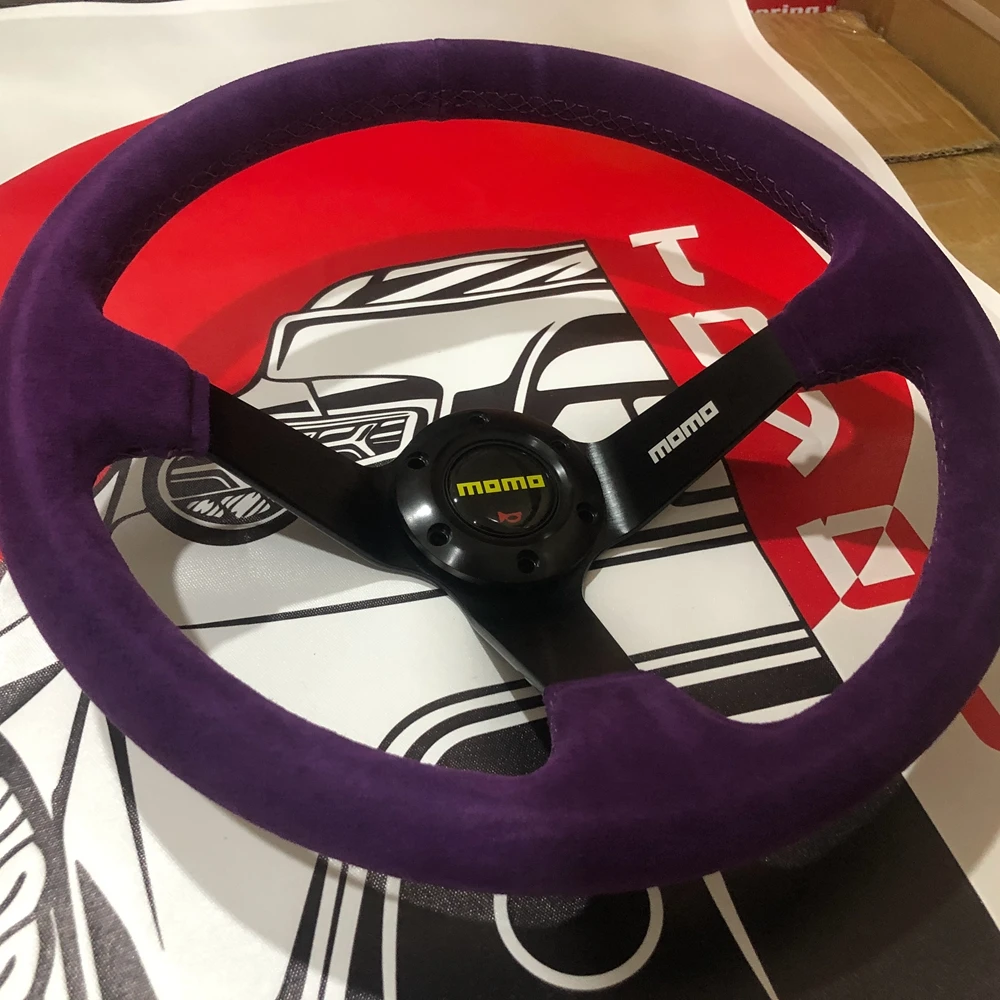 

14Inch Deep Dish MOMO Steering Wheel Car Rally Racing Purple Suede Leather JDM Steering Wheel Volantes For VW HONDA TOYOTA BMW