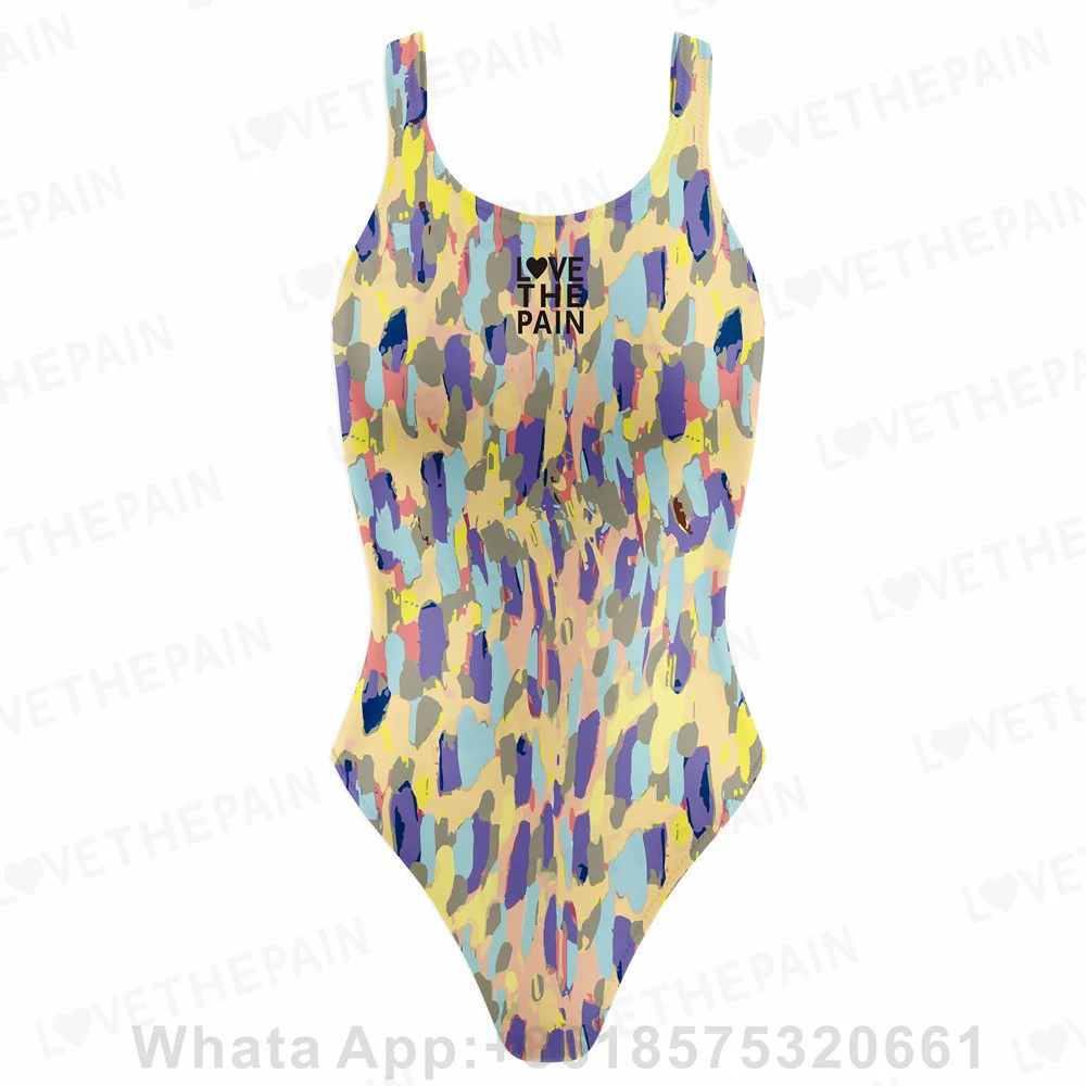 2023 New Love The Pain One Piece Swimsuit Women Wide -shoulder Strap Swimwear Bathing Outdoor Sports Training Suit Bodysuit