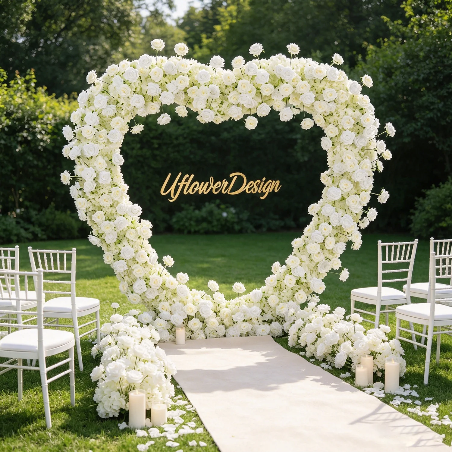 

Uflower 5D White Floral Arrangement With Heart-Shaped Frame Wedding Backdrop Decor Flower Stand Party Arch Prop Flower Wall