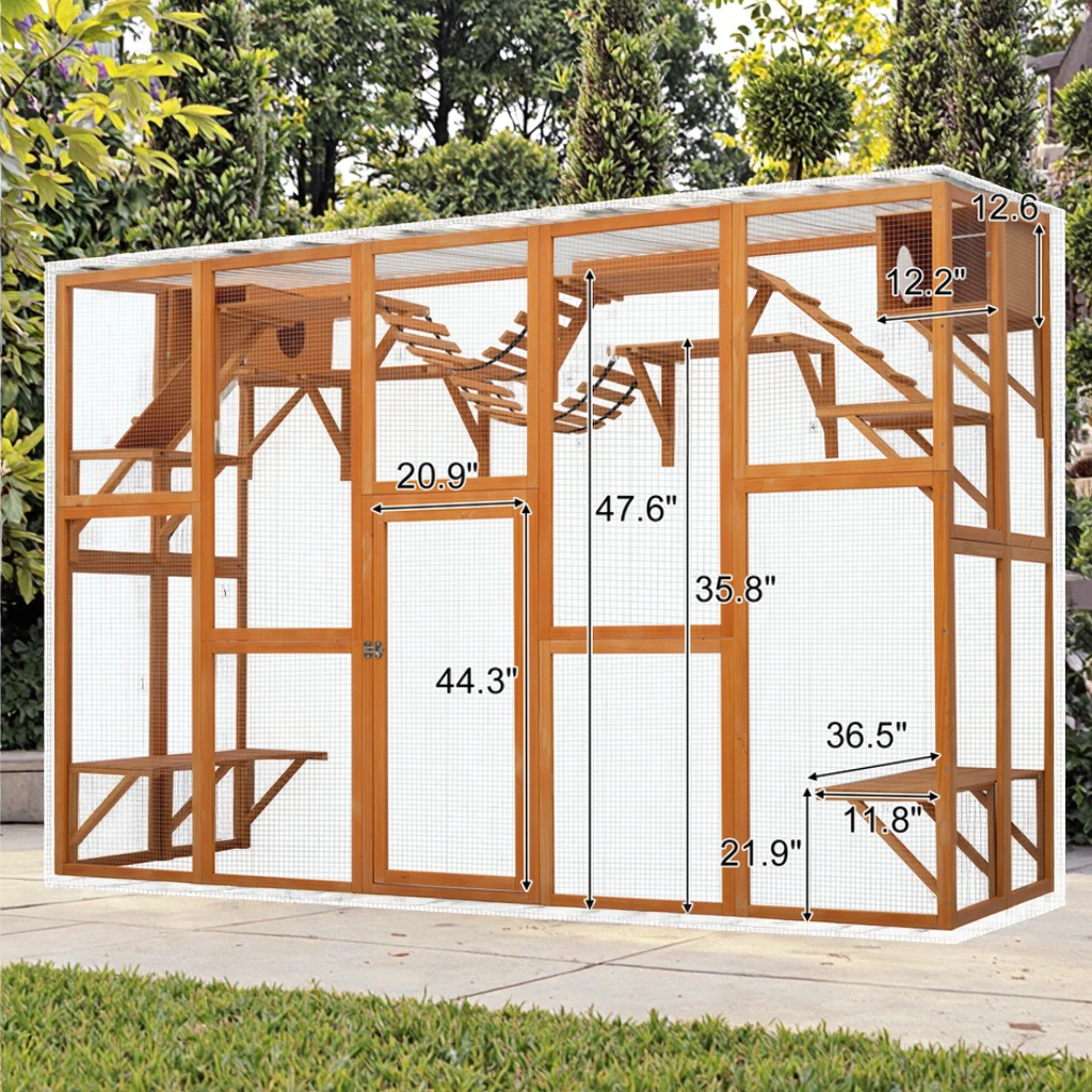 

Customized size Wooden Cat House Playground Cat Enclosure Large Cat Catio with Waterproof Roof