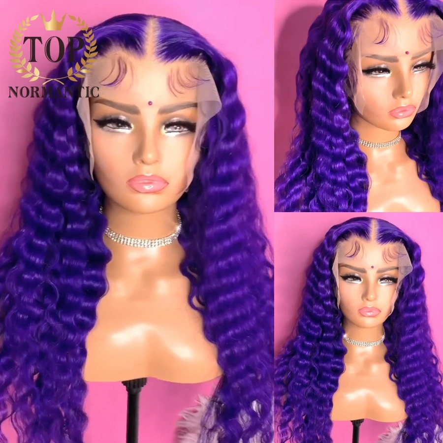 Topnormantic Purple Color Deep Wave Wig with Baby Hair 13x6 Lace Front Remy Brazilian Human Hair Wigs for Black Women