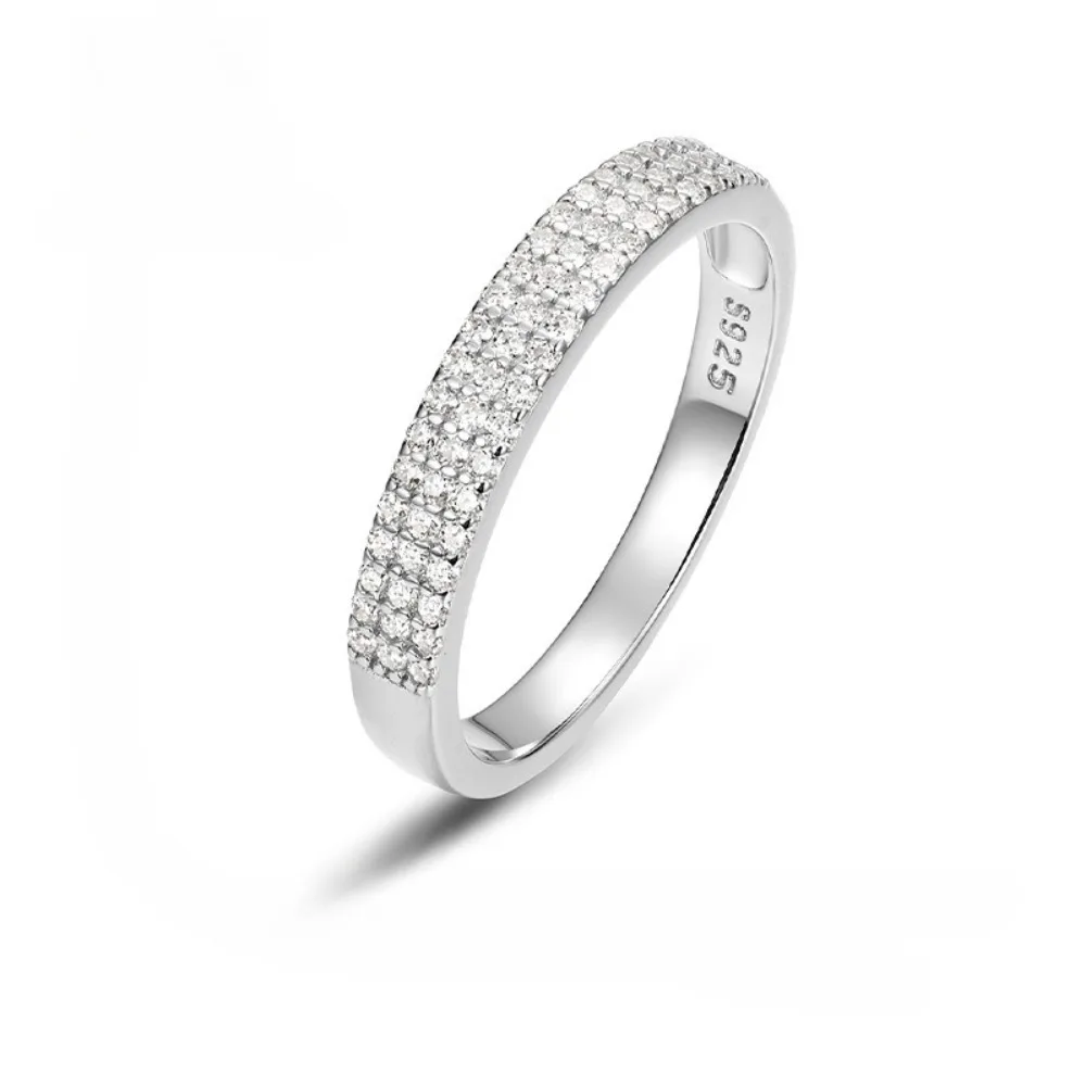 

S925 Silver D Color Moissanite Half Eternity Ring for Women Fine Jewelry Bling Wedding Band Engagement Rings Plated