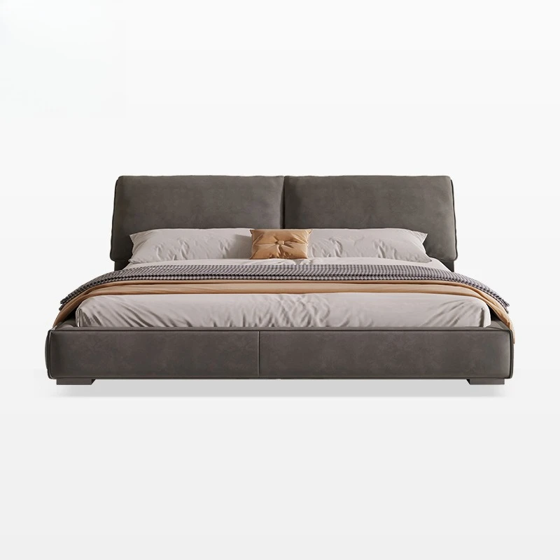 

Ear double bed, master bedroom light luxury modern simple Italian soft bag pole