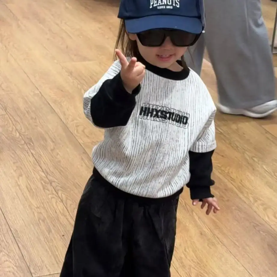 Boy's Korean Style Spring Autumn Sweatshirt Casual Top Outerwear Base Layer for Toddler Kids Fashion Streetwear Cool Pullover
