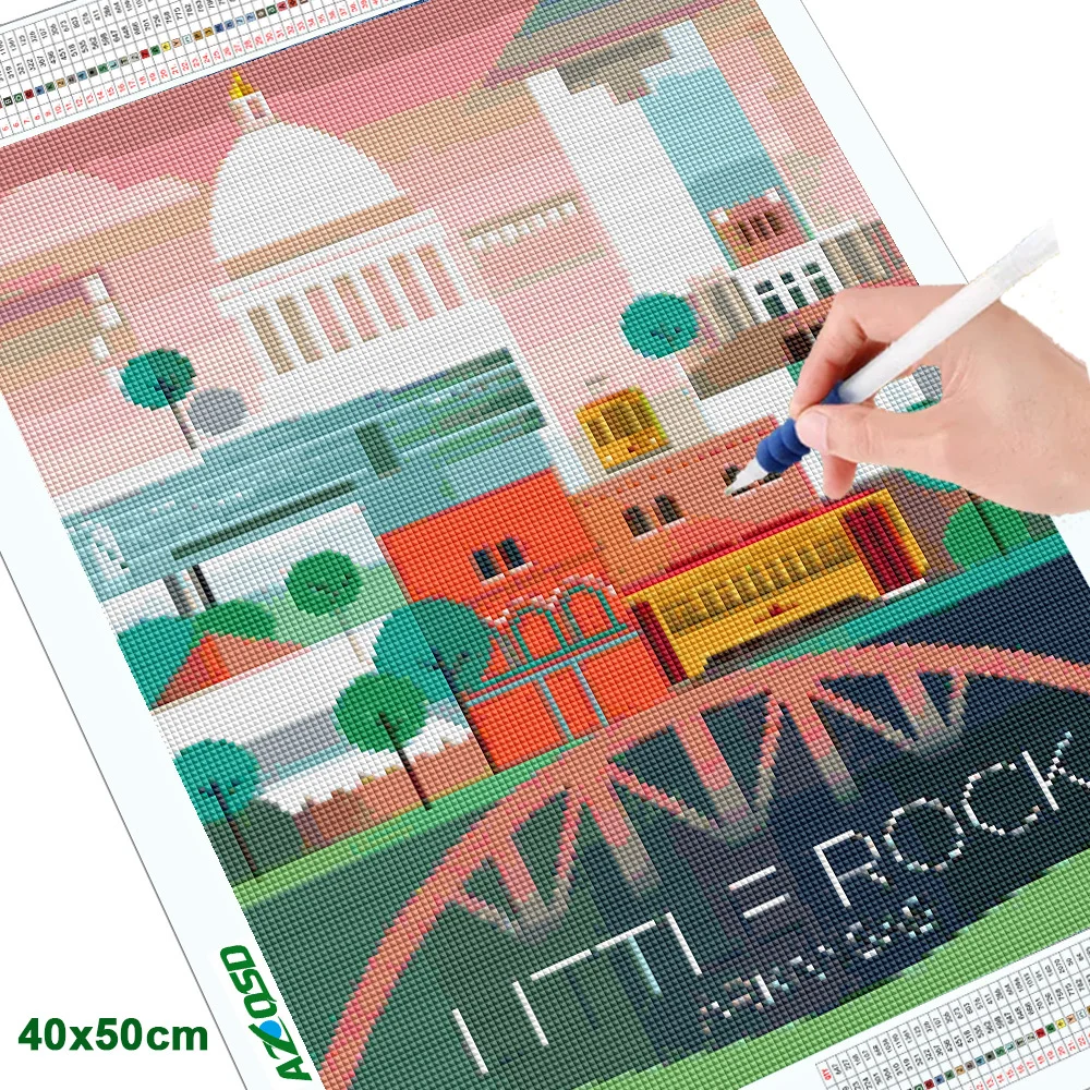 AZQSD 5d Diy Diamond Embroidery City Scenery Handmade Diamond Mosaic Postcard Building Home Decor Painting Picture Rhinestones
