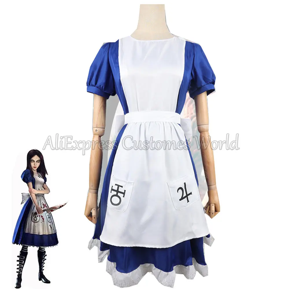 Anime Alice Cosplay Kostüm Madness Returns Maid Uniform Prinzessin Kleid Maid Schürze Kleid Perücken Haar Halloween Party Neuheit Frauen