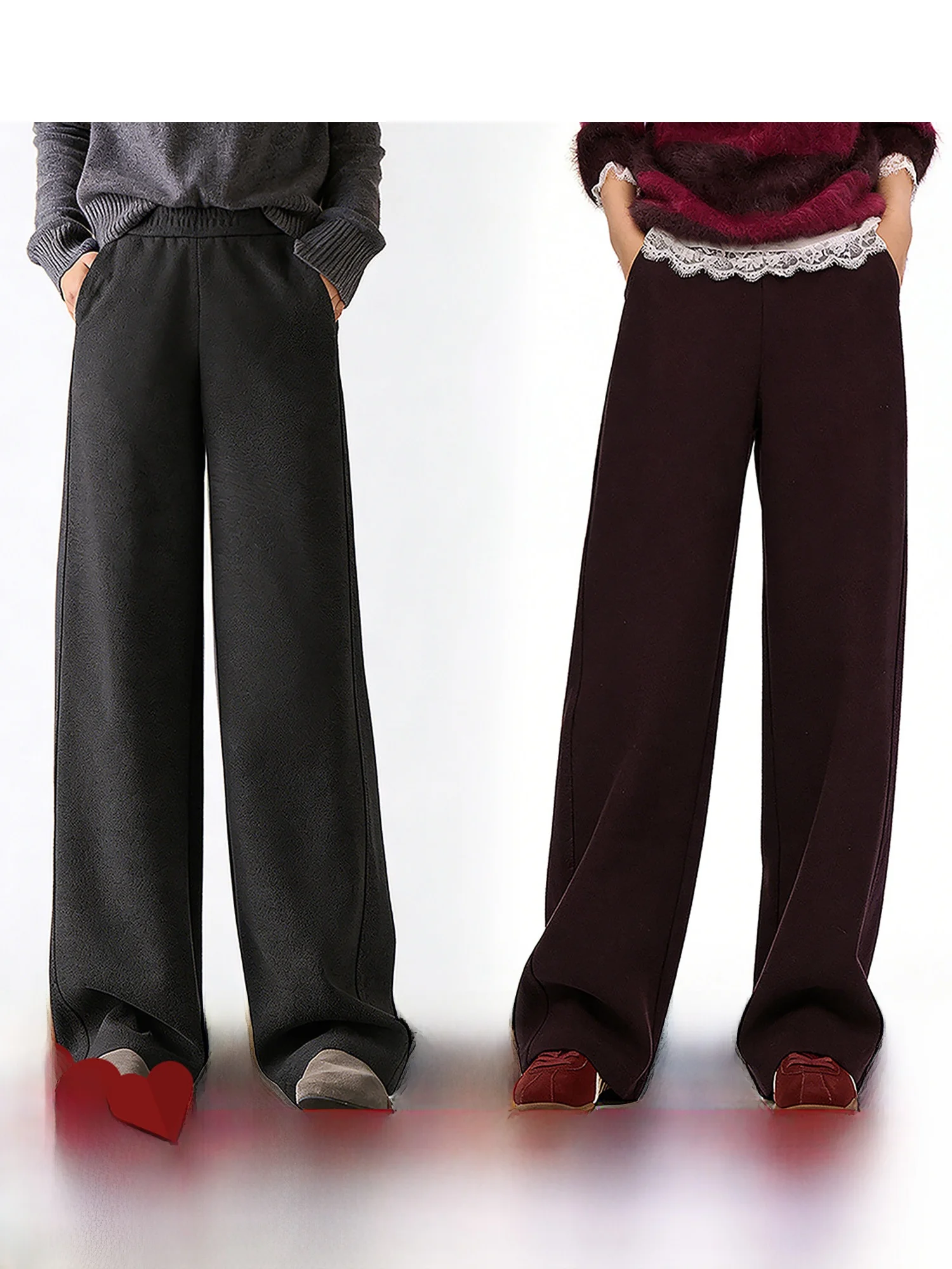 

Comfortable Silk Wool Straight Leg Pants Elastic Waist Casual Trousers Women's Faionable New 2026 Casual Pure Color