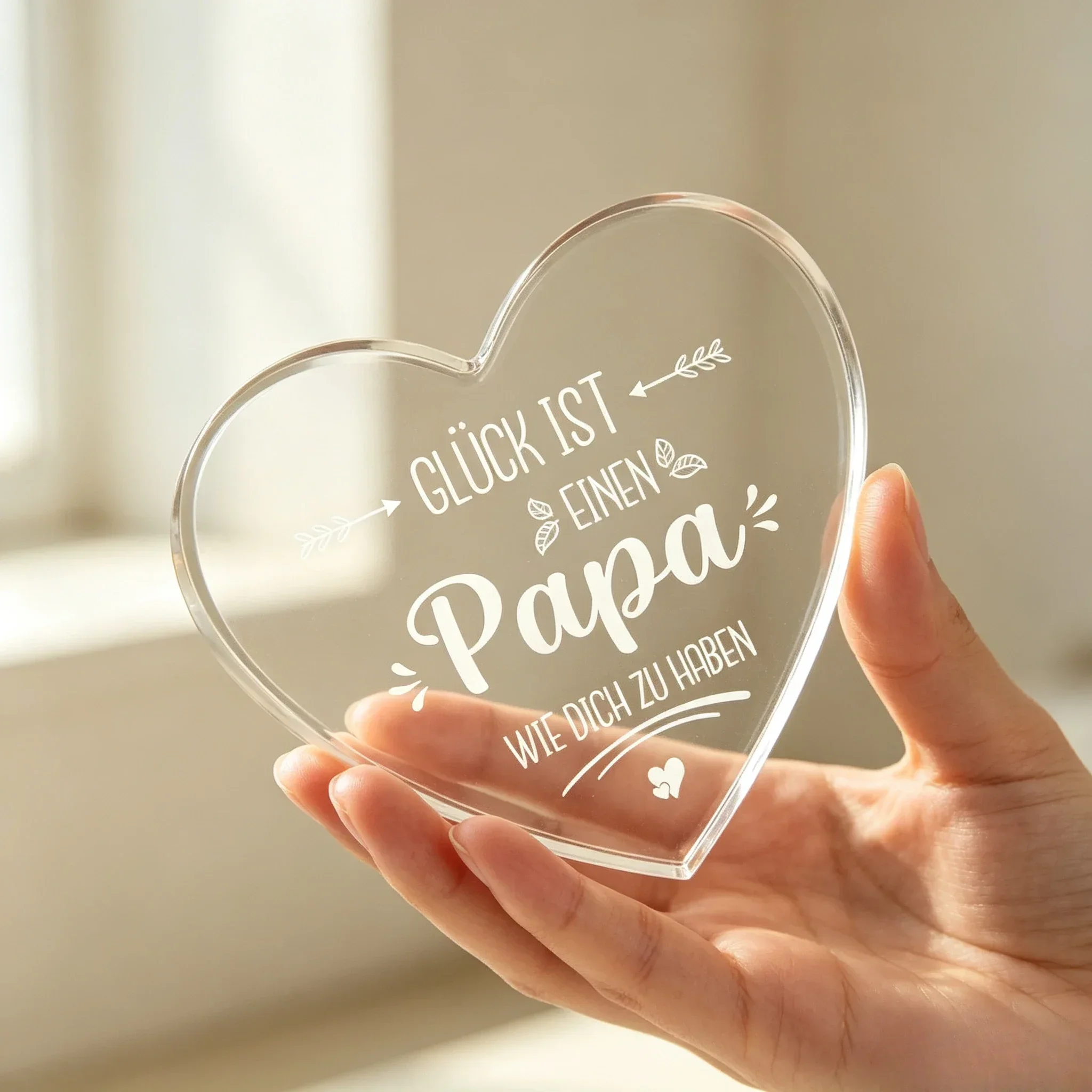 German Quote Heart Shaped Clear Acrylic Plaque Gift For Papa Father’s Day Desktop Keepsake