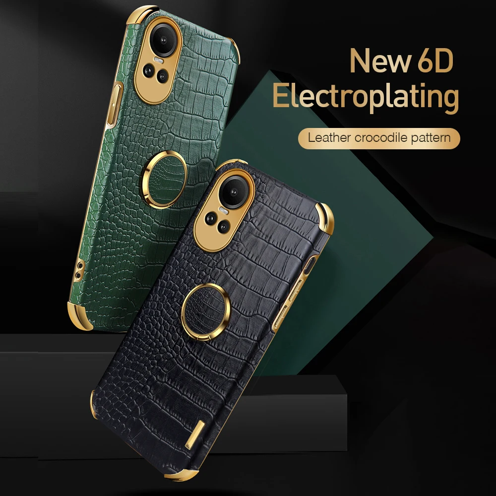 6D Plating Leather Cover For Oppo Reno10 Pro 5G Case Car Magnetic Holder Ring Shockproof Coque On Appo Orro Reno 10 Reno10Pro 5G