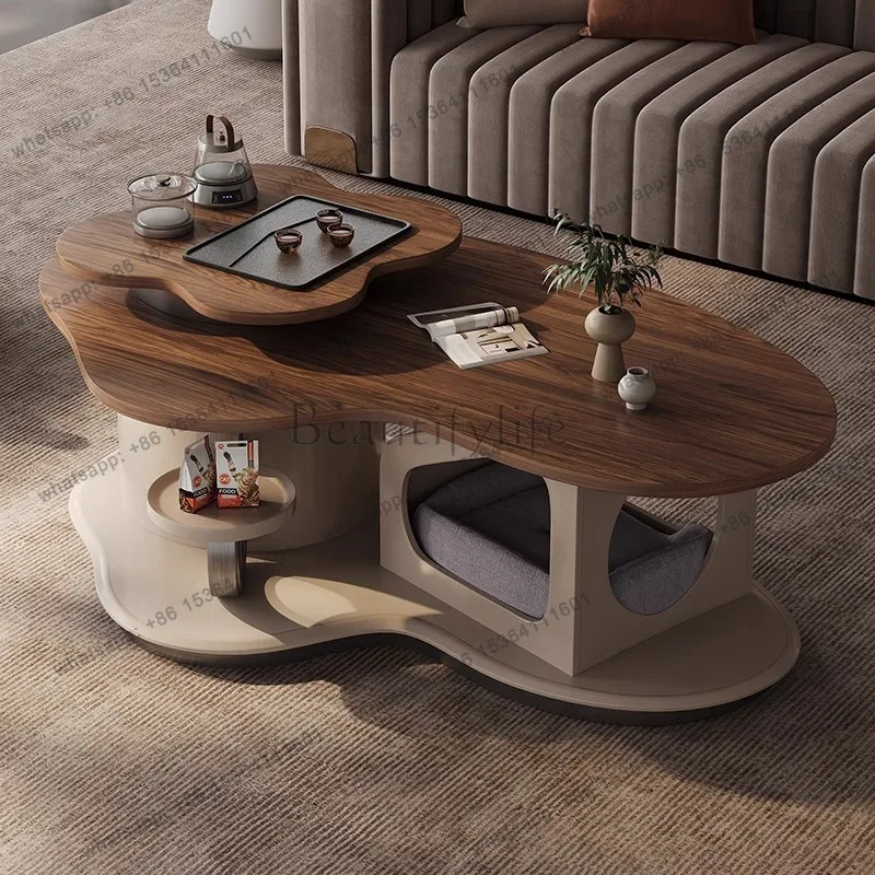 

Italian small apartment minimalist walnut coffee table modern light luxury solid wood special-shaped integration