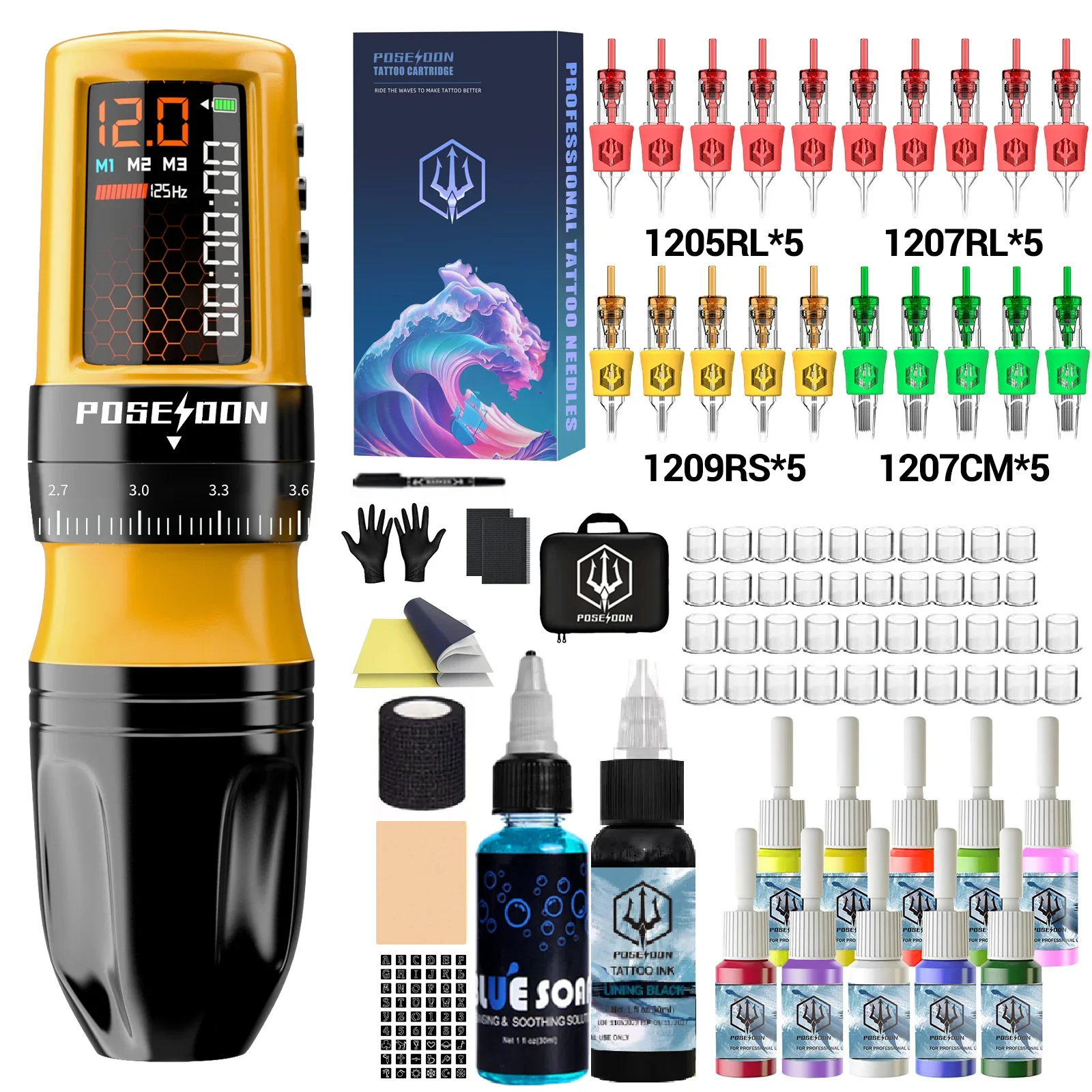 Tattoo Kit POSEIDON Gelbe Biene Tattoo Stift Kit Für Permanent Make-Up Tattoo Maschine Kit Einstellbare Drahtlose Tattoo Gun Kit