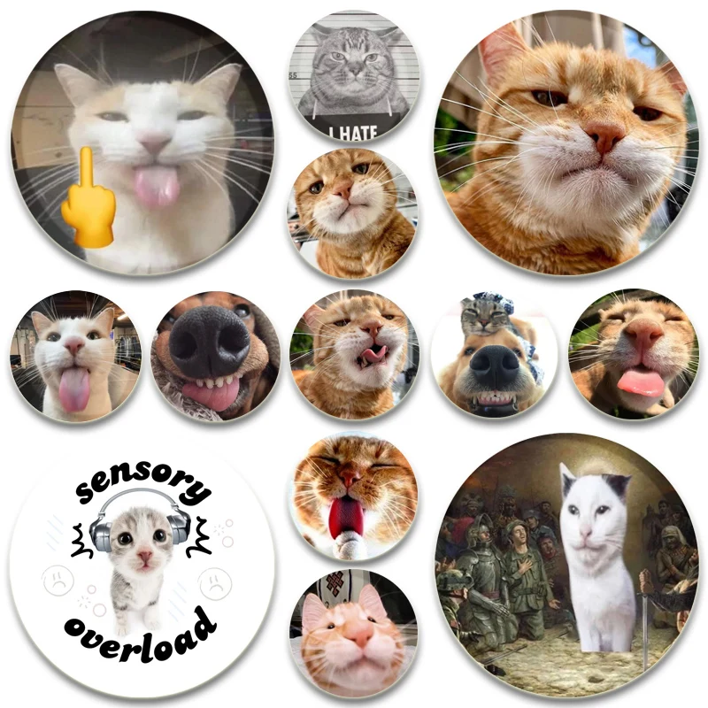 The Cat with Its Tongue Sticking Out 58mm Simple Button Pins,Snap in Design Brooch,funny Cats Badge,Ideal Gifts for Friends