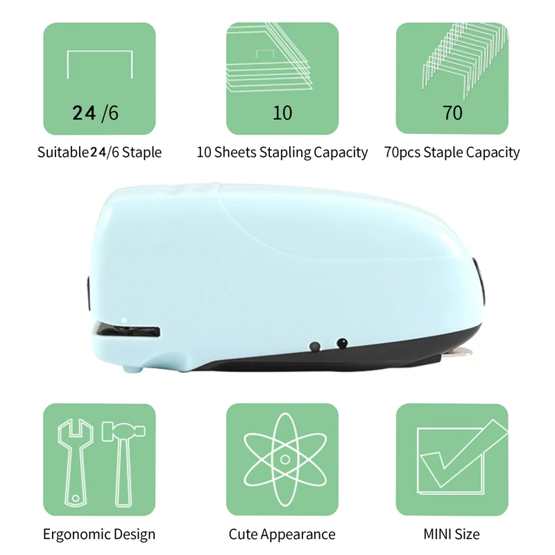 Portable Mini Electric Stapler Set Fit For Daily Office Is Suitable For School Office Family Students Blue