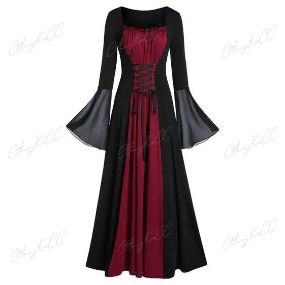 Robe de vampire de la Renaissance médiévale pour femme, costume de sorcière vintage, cosplay d'Halloween, carnaval, habillage de fête, 7.5 ate