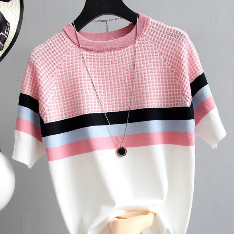 Korean Solid Color Ladies Pullovers Simplicity Autumn Winter Knitting Short Sleeve 2024 New Tops Interior Lapping Women Clothing