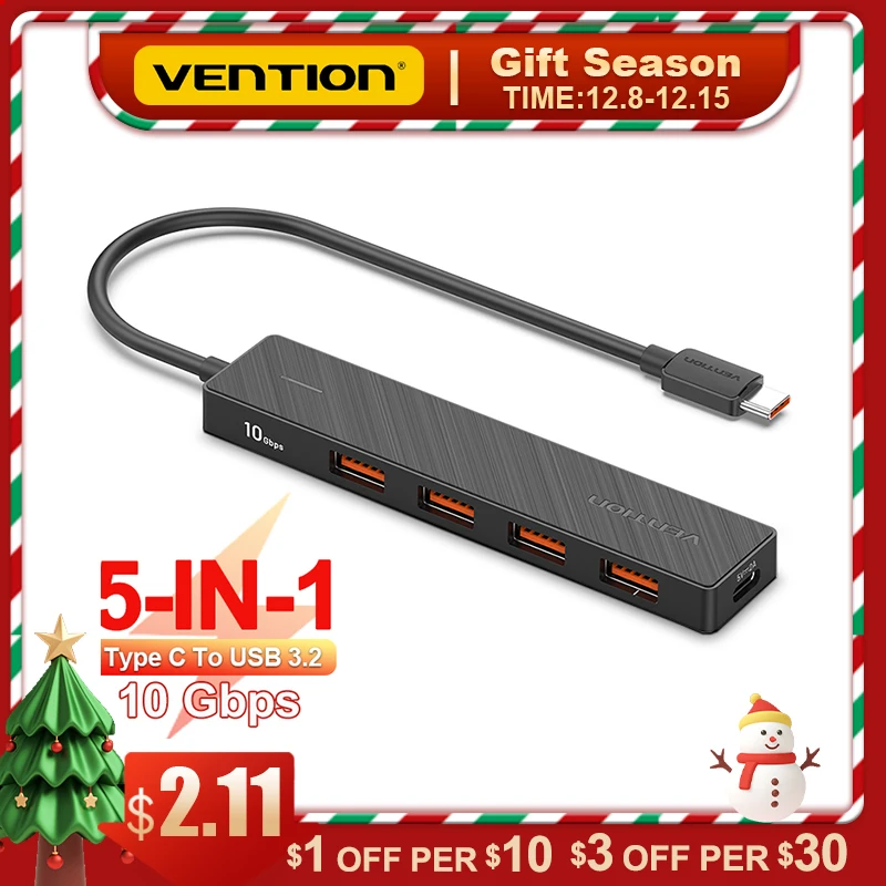 Vention USB 3.2 Hub 4 Ports 10Gbps Type C To USB-C 3.2 Gen  Multiport Adapter For MacBook Pro Air M1 Laptop Desktop PC Splitter