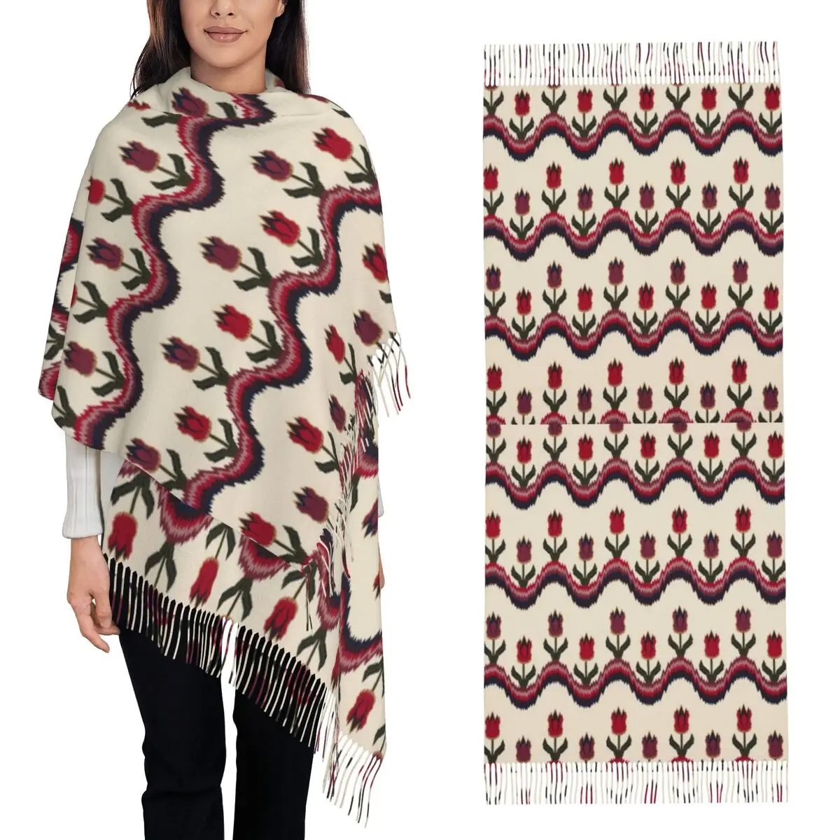 

Шарф с узором тюльпана, шарфы с кисточками, женские мягкие теплые шали и накидки, большая осенне-зимняя шаль