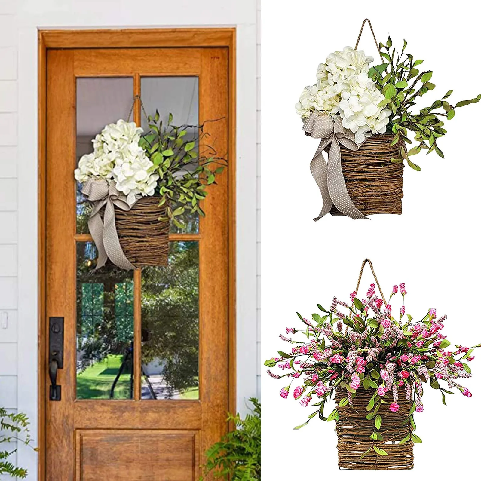 Spring Hydrangea Basket Garland Simulation Rattan Basket Door Basket Door Hanging Decorative Garland