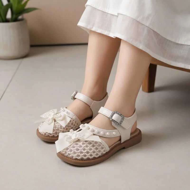 Children's Closed Toe Head Sandals Summer New Bow Girl Princess Beach Shoes Size 23-34