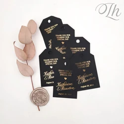 50pcs Personalized Wedding Tag - Gold Foiled Black Favor Tags, Custom Name Tags for Wedding, Thank You Tags Wedding