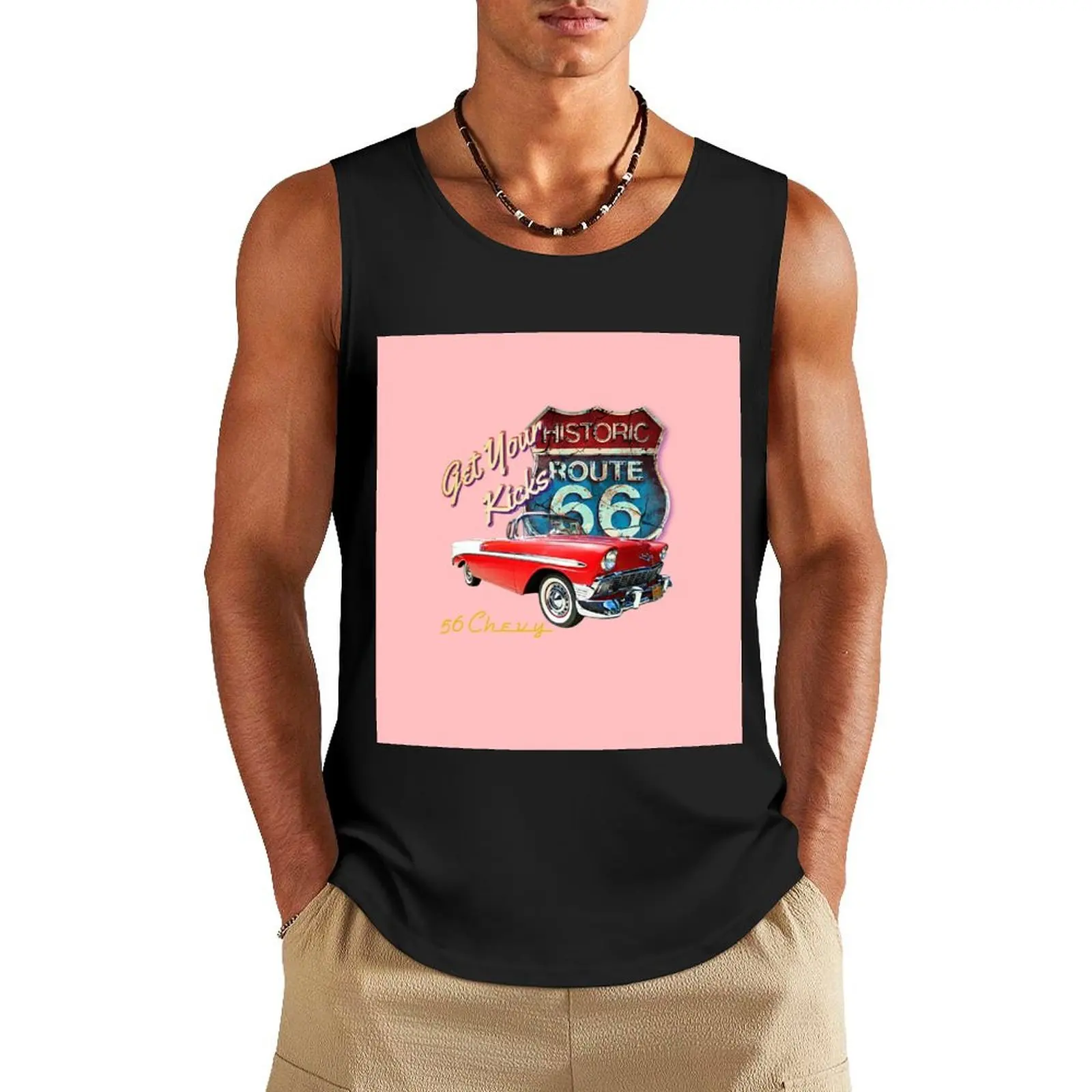 1956 Chevy Bel Air Vintage Retro Classic Car Street Hot Rod Antique Route 66 Design Tank Top Man clothes for gym sleeveless