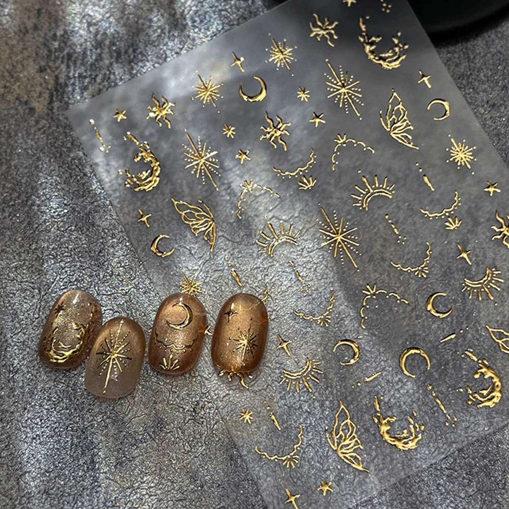 1Pc 3D oro plata Luna estrella bronceado Nail Art pegatina Y2K Starlight mariposa deslizadores de uñas autoadhesivos calcomanías de manicura