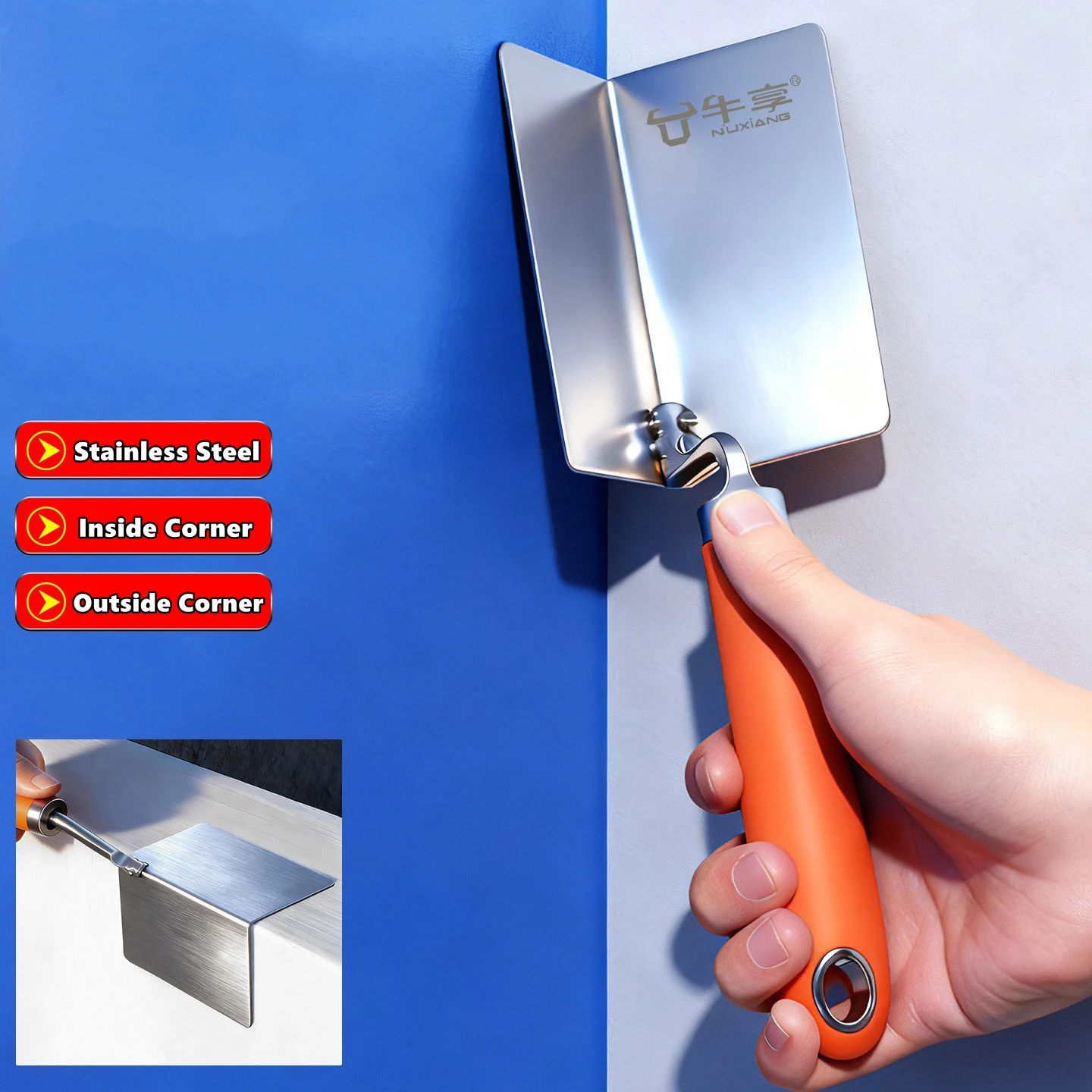 1Pc Drywall Corner Tool Outside / Inside Corner Knife Stainless Steel Corner Trowel for Drywall Gyprock Plasterboard
