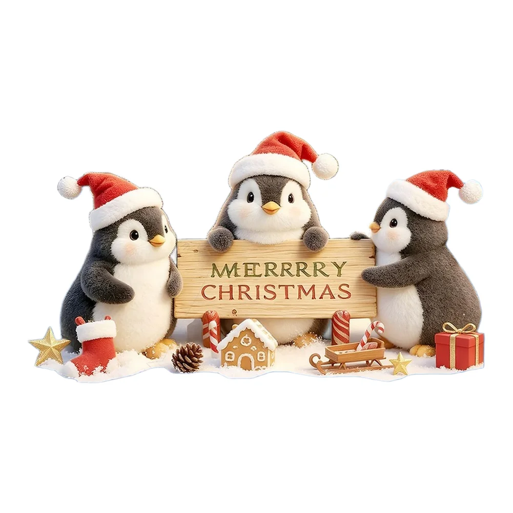Cling Penguin Ornament for Windows - Festive Christmas Decor with Tree Design Reusable PVC Material 38 x 3 x 3 cm