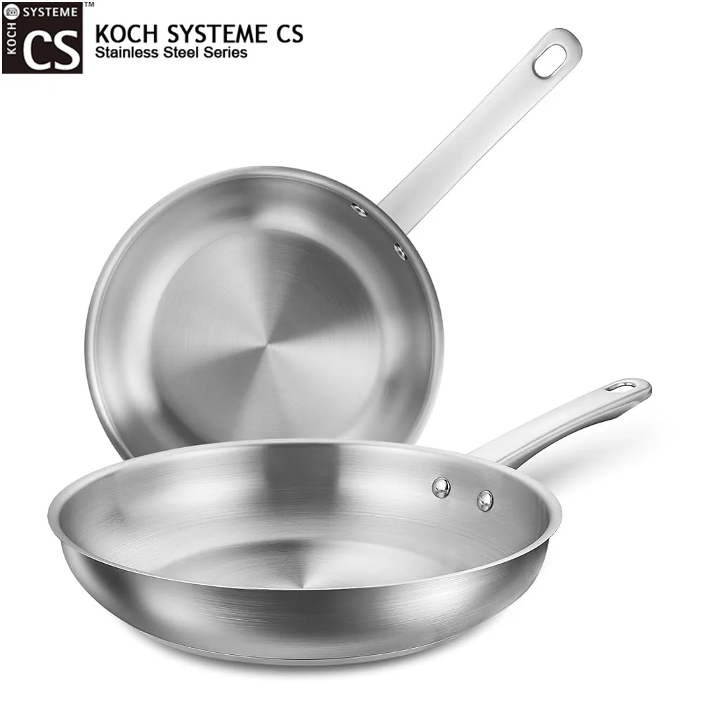 KOCH SYSTEME CS Edelstahl-Pfannenset 2-teilig 8&10 Zoll Bratpfannen Professionelles Kochgeschirr Pfanne Omelettepfanne Geeignet für Alle Herdarten