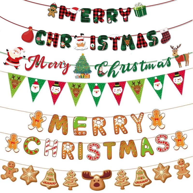 Christmas Banner Merry Christmas Decorations for Home Garland Gingerbread Man 2023 Santa Claus Pendant Xmas Gifts New Year 2025