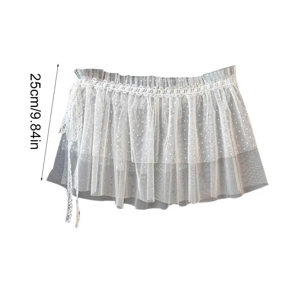Elegante minigonna in pizzo Y2k Gonna corta in garza stile coreano Gonna con bordo arricciato a vita alta con lacci da donna