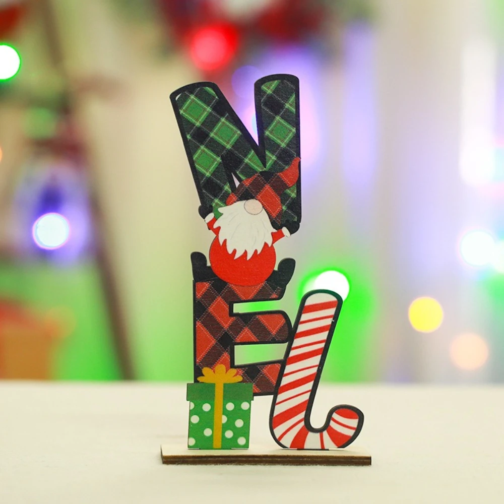 2pcs New Christmas Decoration Wooden English Printed Rudolf Figure-piece Christmas Home Punk Dining Table Office Decoration