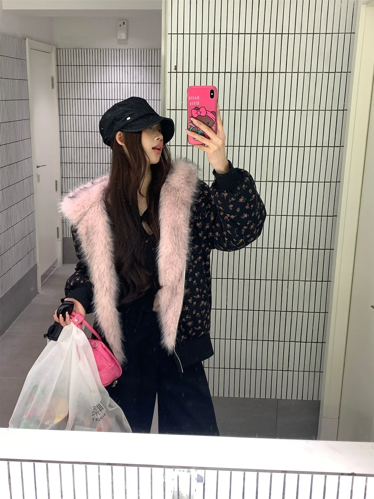 

FHEER Retro Double-Sided Wear Eco-Fur Winter Women Loose Hooded ort Jaet Thiened Cotton Polyester Zipper Closure