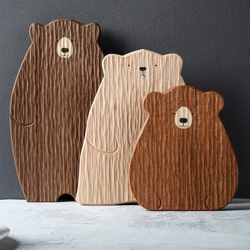 Kitchen Cute Bear Tray Wood Board Pizza Bread Plate Bear Tray Walnut Chopping Board Table Decor Wooden Plate Coaster Accessories