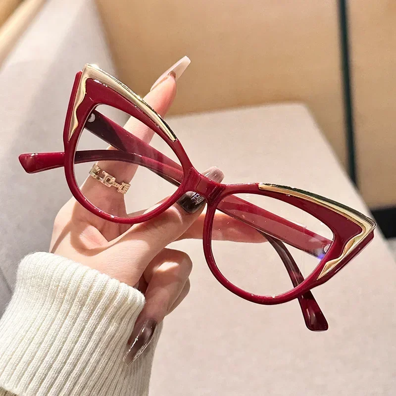 

2025 Women's New Popular Large Frame Cat-eye Ordinary Glasses Neutral Retro Anti-blue Light High-definition Flat Glasses